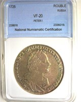 1725 Rouble NNC VF20 Peter I Russia