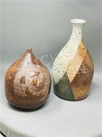 pair of Pottery vases - 7" & 9.5" - signed