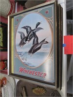 2 Tin Winchester Signs + 3 Framed Fowl Prints.