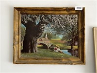 Framed Lithograph Spring Blossoms Young Love