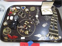 Misc Costume Jewelry Pieces. Earrings, Watch, Pin+