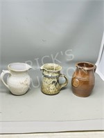 3 Pottery milk jugs - signed - 5.5" to 6.5"