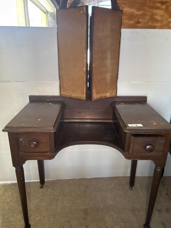 2 DRAWER VANITY TABLE WITH FOLDING MIRROR