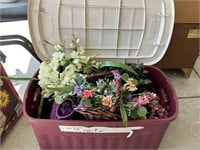 Tote of Faux Flowers/plants