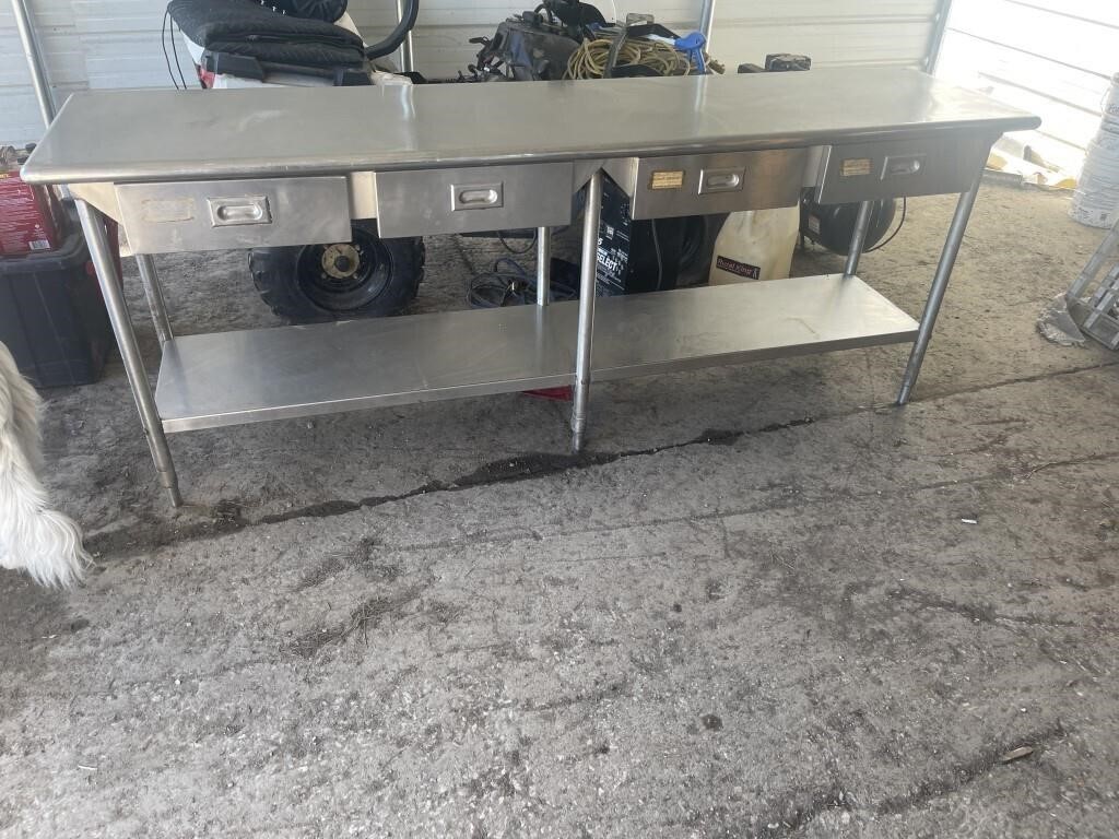 Stainless steel table with 4 drawers approx.