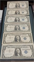 6 Silver Certificates $1 One Dollar -(4) 1957A &