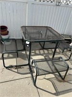 Metal Square Patio Table w/ attached Benches