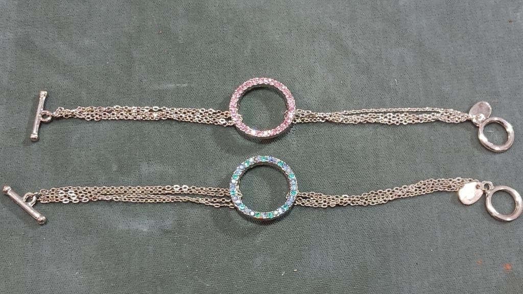 Pink & Blue Rhinestone Circles on Bracelets "CJ"