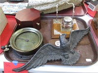 Bulova Clock, Metal Eagle, Inkwell/Pen Holder, Ga.