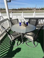 Glass/Metal Round Patio Table w/4 Swivel Chairs