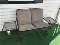 Metal Patio Bench w/Cushions, 2 Metal Side Tables
