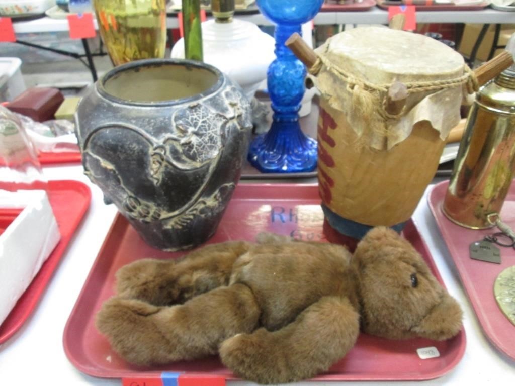 Vase w/Chips, Haiti Drum, Stuffed Bear.