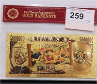 Gold Banknotes Nippon Ginko 5000000 Yen ONE PIECE