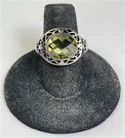 Sterling Faceted Peridot Ring 8 Grams Size 7.5
