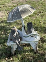 Concrete Frogs on Bench w/ umbrella Lawn Statue