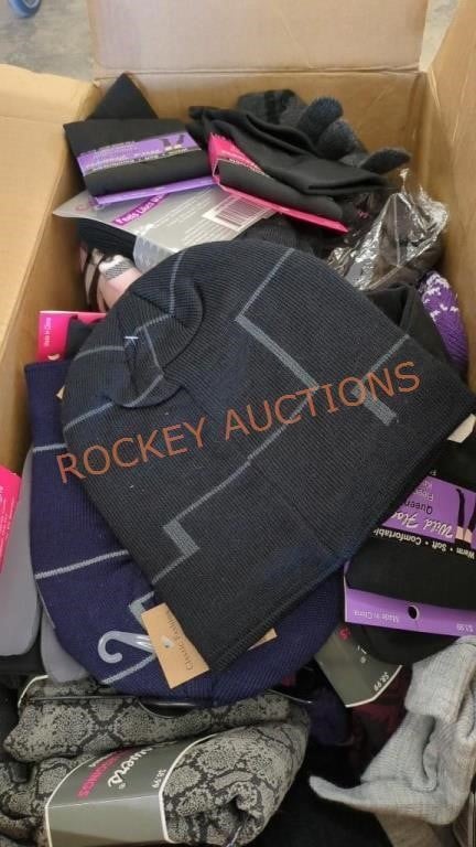 Large box lots, hats, gloves, leggings all new