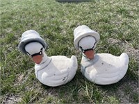2 Concrete Geese with Bonnets