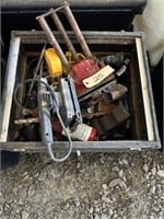 Box of Tools – Vise, Sander, Drill Bits, Misc