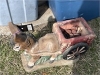 Concrete Donkey and Cart Planter Statue
