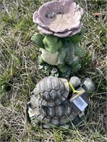 2 Turtle Statues, One has Lily Bird Bath