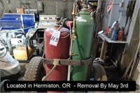 OXY/ACETYLENE SET W/TORCH, GAGES, HOSE, BOTTLES &