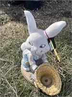 Concrete Rabbit with Basket Wheelbarrow Planter