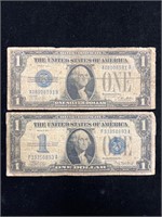 1928 A & 1934 $1 Funny Back Silver Certificates
