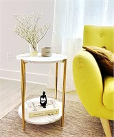 Gold End Table Faux Marble Side Table Small Round