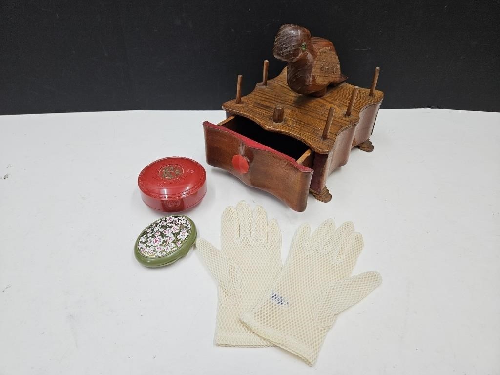 Vintage Sewing Box, Gloves, Roger Gallet Soap+