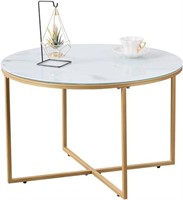 GOLDFAN Gold Glass Coffee Table,Round Accent Table