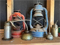 2 Kerosene Lanterns, 4 Oil Cans
