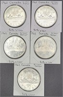 5 1962 Canada Silver Dollars Uncirculated