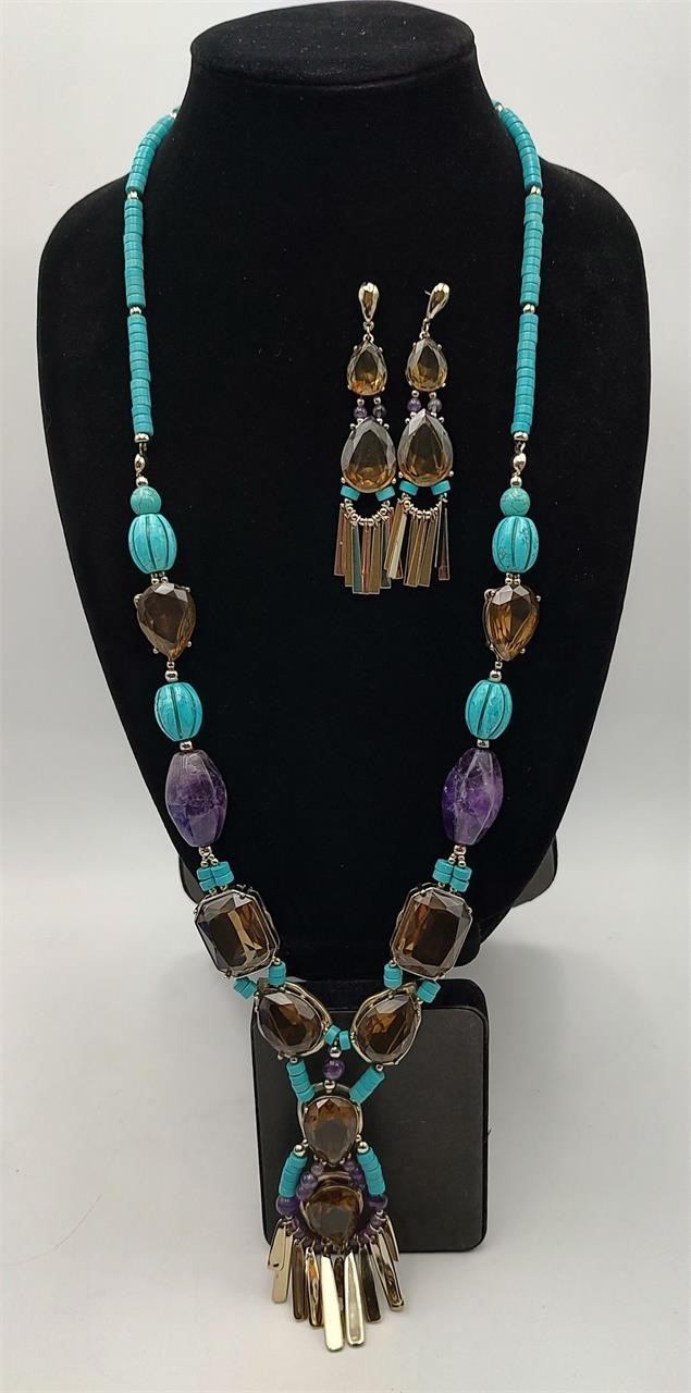 Chico's Necklace, Earrings-Turquoise, Amethyst