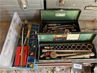 Metal Box w/Socket Set, Metal Box w/Misc tools