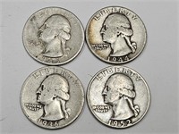 4 Silver Quarters See Dates/Marks