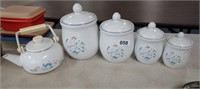 (4) PC. FLORAL EXPRESSIONS CANISTER SET WITH TEAPO