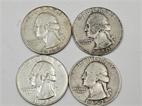 4 Silver Quarters See Dates & MArks