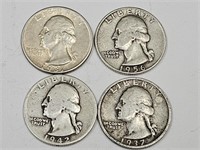 4 Silver Quarters See Dates & Marks