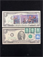 Two 1976 $2 Green Seal Note with FDOI Stamps