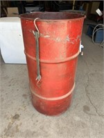 VTG Red Metal Oil Drum w/ Assorted Cables Etc