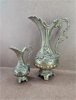 2 Vtg Ornate Italian Brass Pitchers