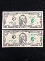 Two Uncirculated 1995 $2 Green Seal Star Notes