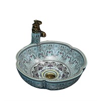 Ceramic Bathroom Vessel Sinks Light Blue Wash Bas
