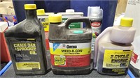 Box of Garage Products - Chain Saw Oil, Lawn Care