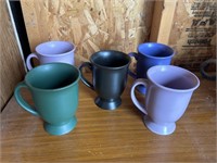 Set of 5 Footed Satin Ceramic Mugs