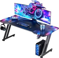 63 Inch Gaming Desk with LED Lights Carbon Fibre S