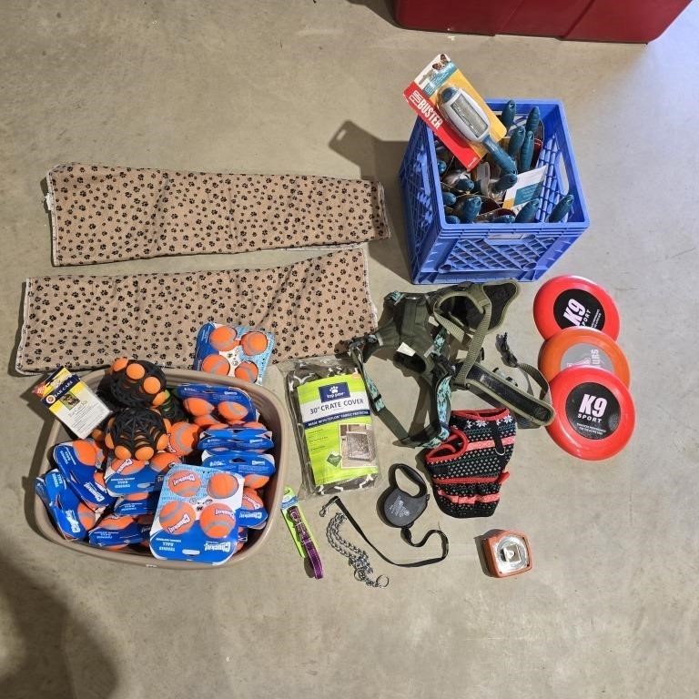 Large Lot of Pet Toys,pads,brushes,leash,harness