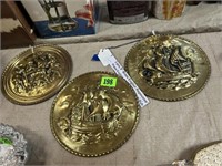 3 pcs, 8” Brass English Repousse’ Vtg Plates