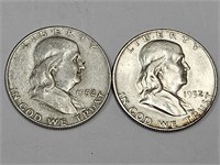 1952 D Franklin Silver Half Dollar Coins (2)