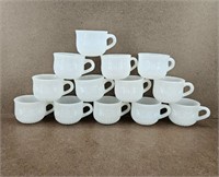 13pc. Jeanette Milk Glass Punch Bowl Cups